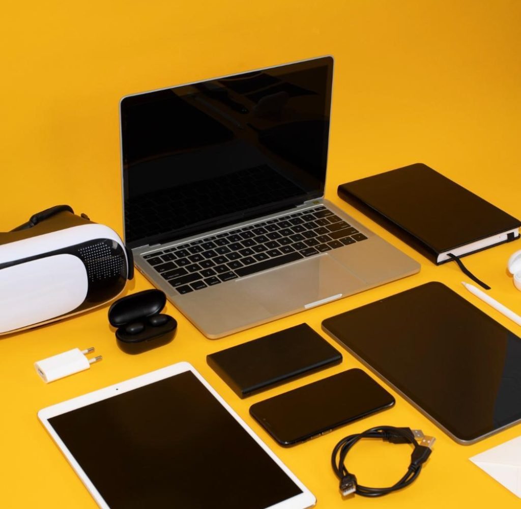 laptop, tablet, smartphone on the table